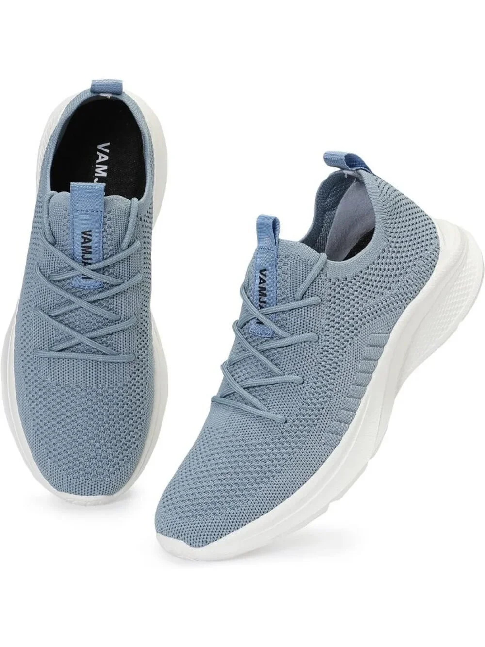 Men's Light Blue Lightweight Breathable Flying Knitting Lace Up Walking Sneaker